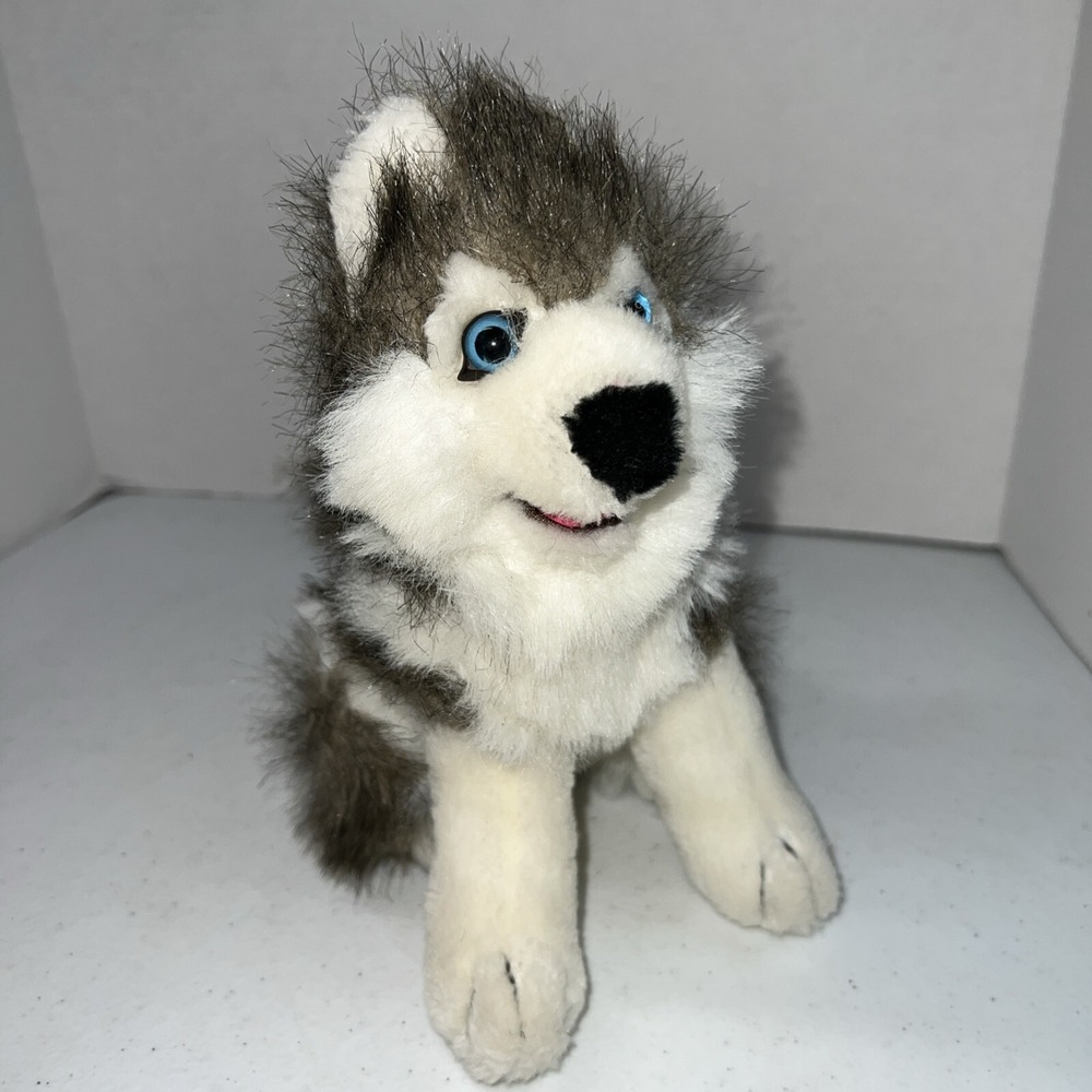 Shalom Toy Co Shaggy Scruffy Gray White Husky Wolf Dog Plush 9" Blue Eyes No Tag